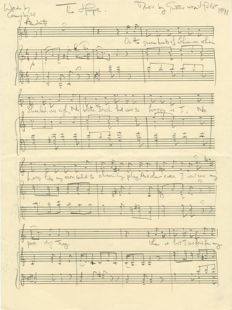 Manuscript for The Harper edited by Imogen Holst for the work’s first performance in 1967