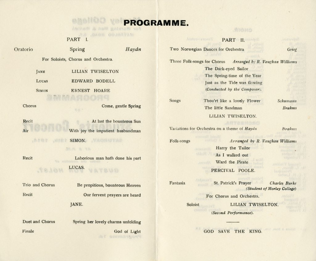 Programme Morley College 1914 2